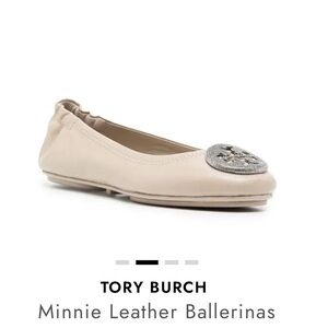 TORY Burch Minnie Travel Ballet Flat Pave Leather Crystal -Stone Gray size 7.5